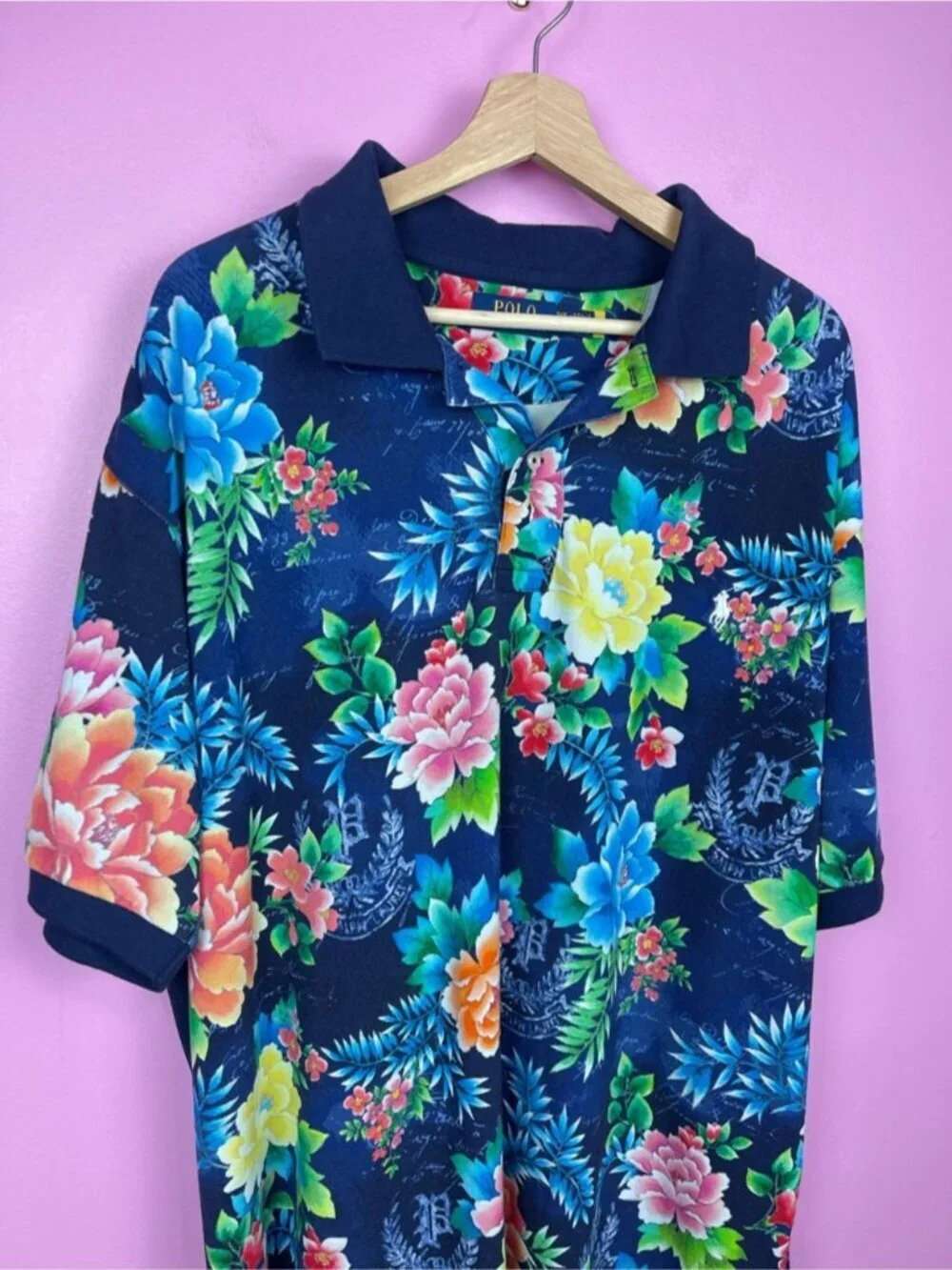Polo Ralph Lauren Floral Mesh Polo Shirt Blue Print Big & Tall Men’s 2XB